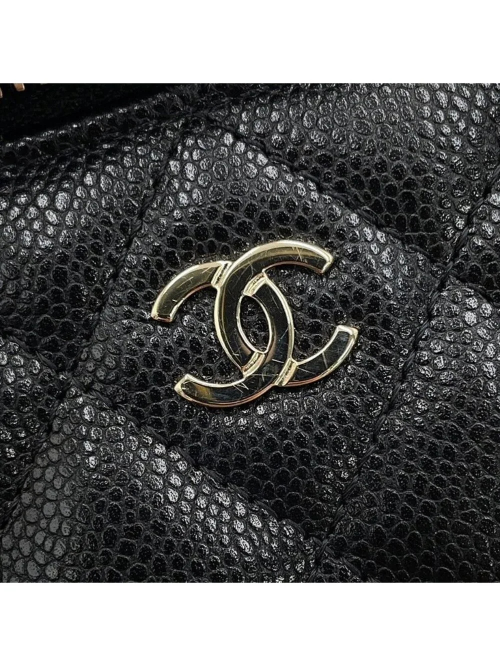 Chanel Chain Shoulder Bag Vanity Case CC Logo Quilted Caviar Leather Black